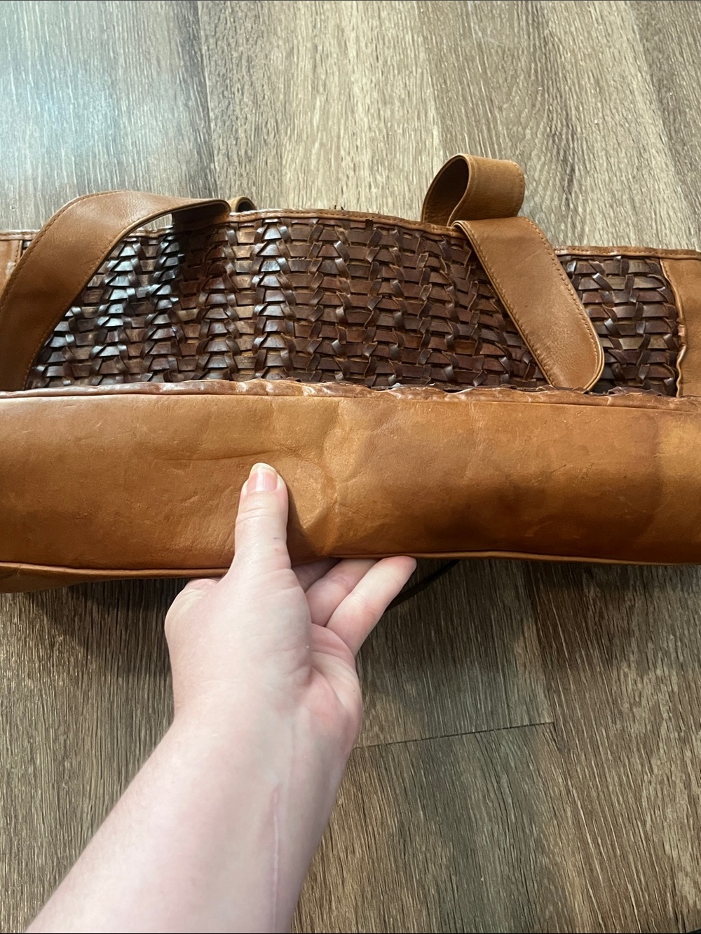 Vintage Carla Marchi Brown Woven Leather Tote with Spiral Brass Accent - Picture 5 of 12